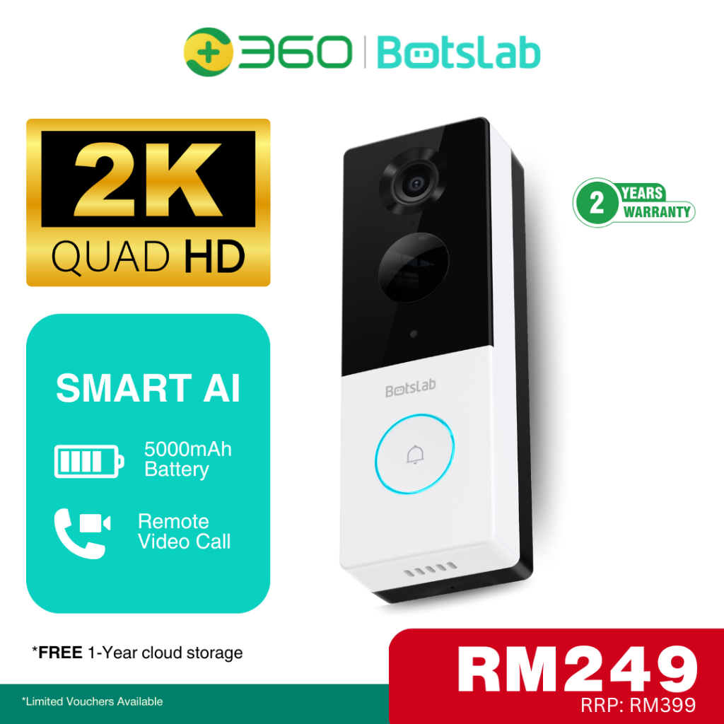Botslab Video Doorbell Cam R801 2K FHD Smart Home Security Camera ...