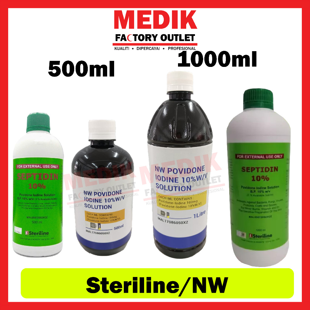 Steriline Septidin / NW 10% Povidone Solution 500ml / 1000ml | Shopee ...