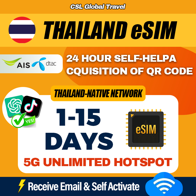 【CSL】Thailand eSIM | 1-15 Days High Speed | UNLIMITED HOTSPOT +Call ...