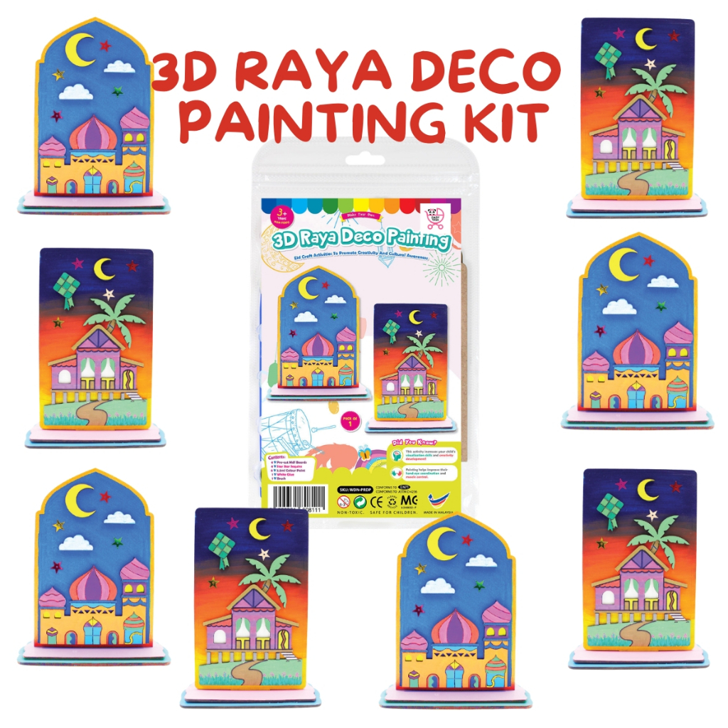 DIY 3D Raya Deco Stand Paint Kit Mosque & Kampung House | Hari Raya Art ...