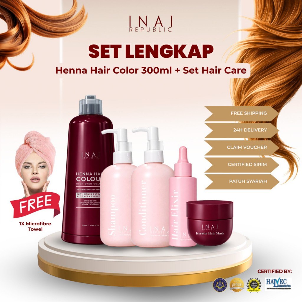 SET LENGKAP INAI PEWARNA RAMBUT HALAL + 4 IN 1 SET HAIR CARE INAI ...
