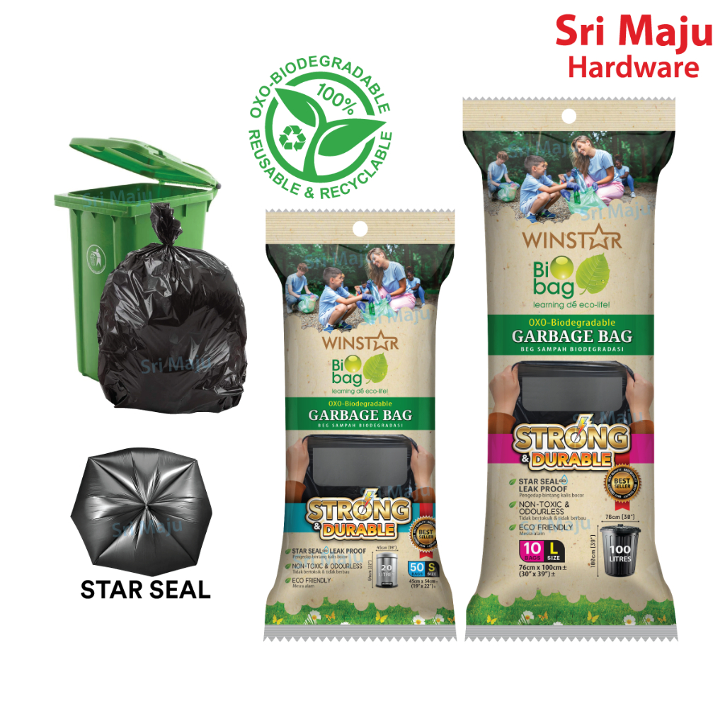 MAJU GBB-BK Garbage Bag Strong Non Toxic Trash Bin Liner Oxo ...