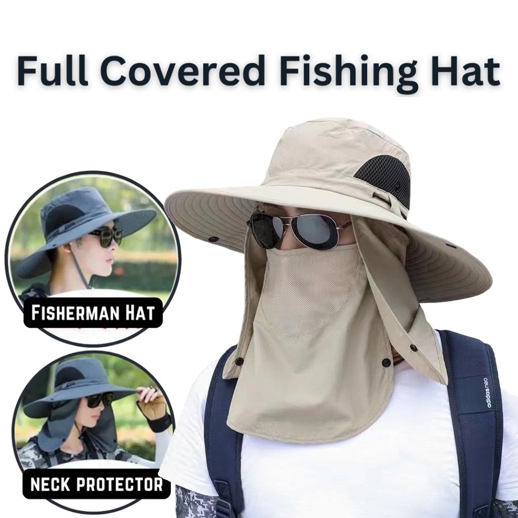 Fishing Hat Neck Flap Waterproof Full Face Cover Topi Penutup Anti ...