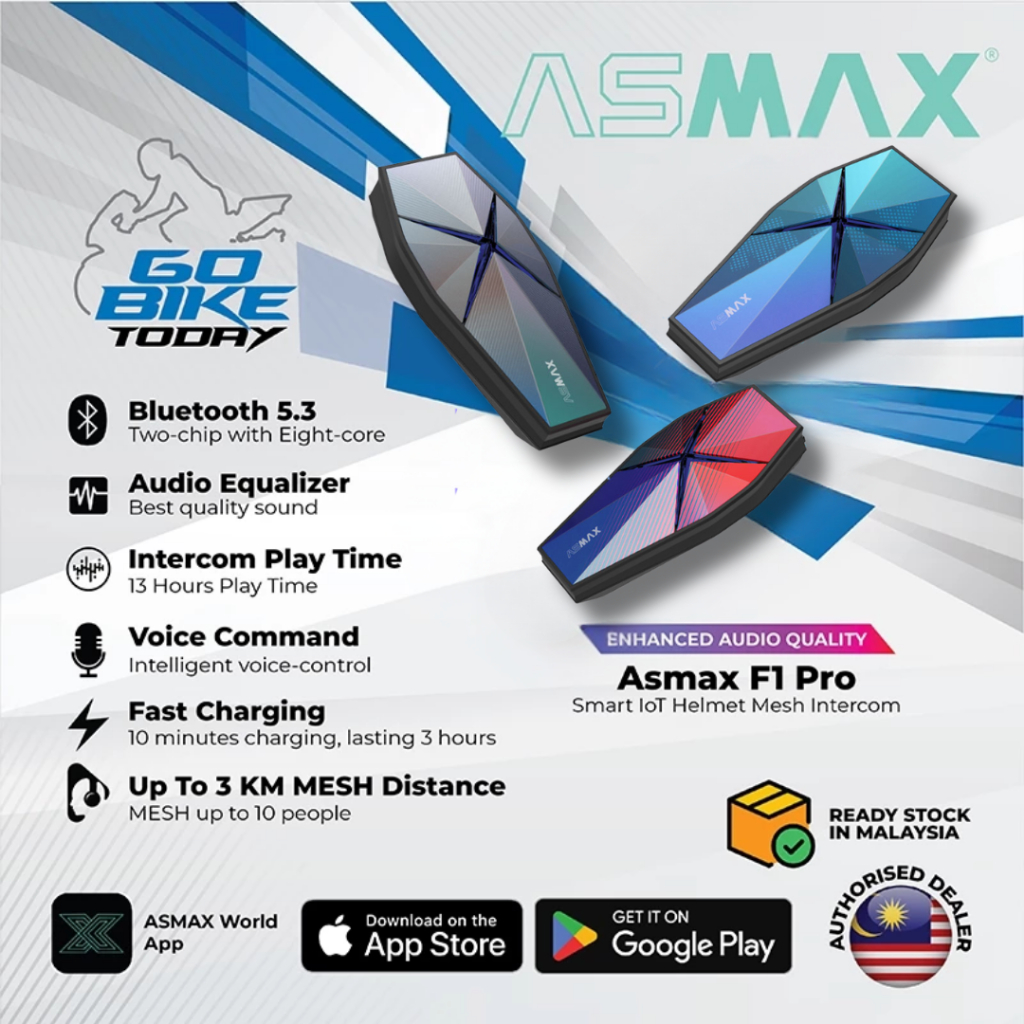 ASMAX F1 Pro Mesh Intercom | Interkom Bluetooth Premium untuk Motosikal ...
