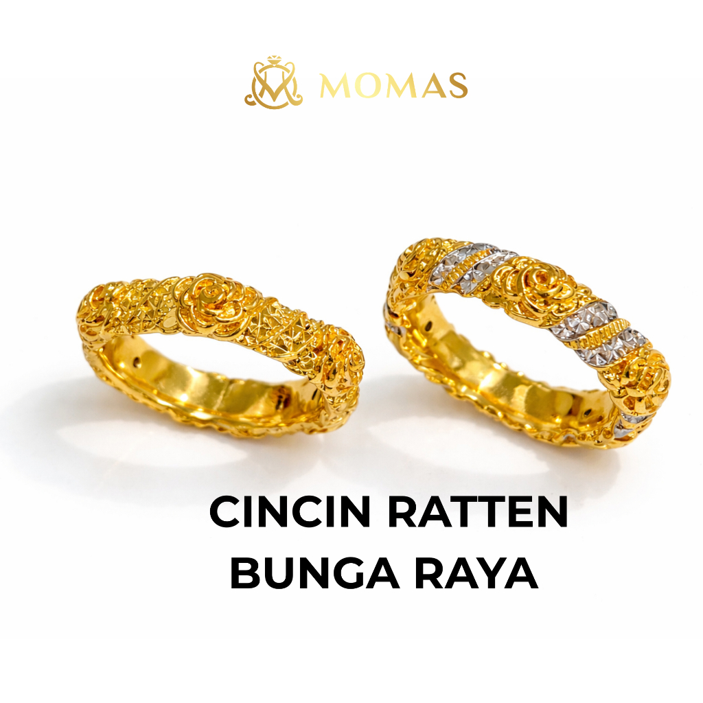 MOMAS CINCIN RATTEN BUNGA RAYA 5D Emas 916 Original Cincin Belah Rotan ...