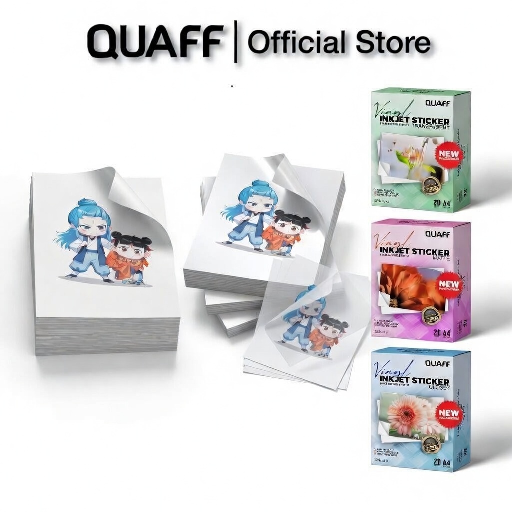 QUAFF Vinyl Inkjet Sticker 20 sheets A4 Size Transparent/Matte/Glossy ...