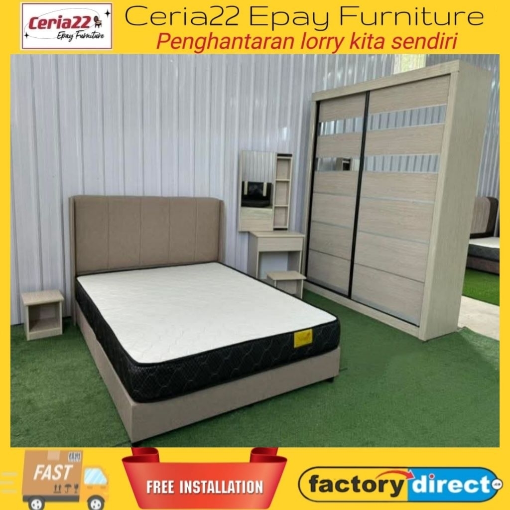 [Siap Pasang]6' x 8' Bedroom Set (Divan + Wardrobe + Dressing Table ...