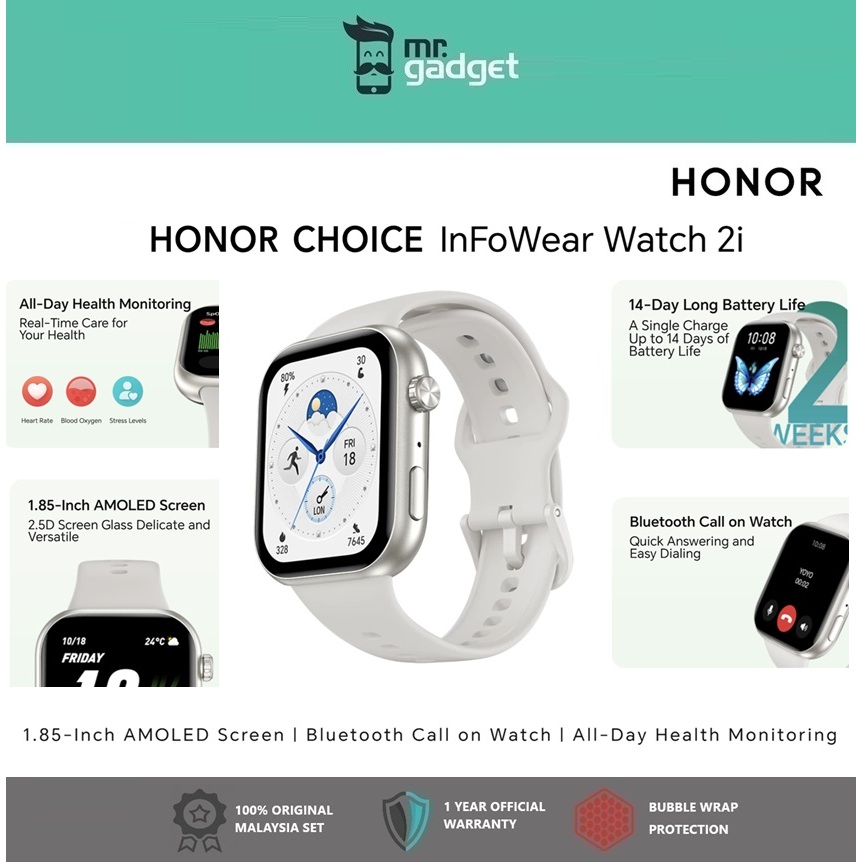 (ORIGINAL) HONOR CHOICE Watch 2i | 14-Day Battery | 24/7 Heart Rate Monitor | Bluetooth Call | IP68
