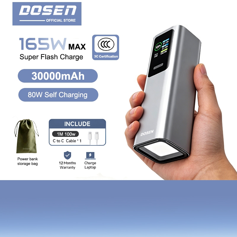 【3C Certification】DOSEN 165W Power Bank Super Fast Charging 30000mAh Laptop & Phone For Portable PD3.1 Travel & Business