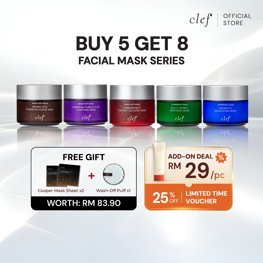 [BUY 5 GET 8] CLEF Facial Mask Set | Calming, Nourishing, Repairing ...