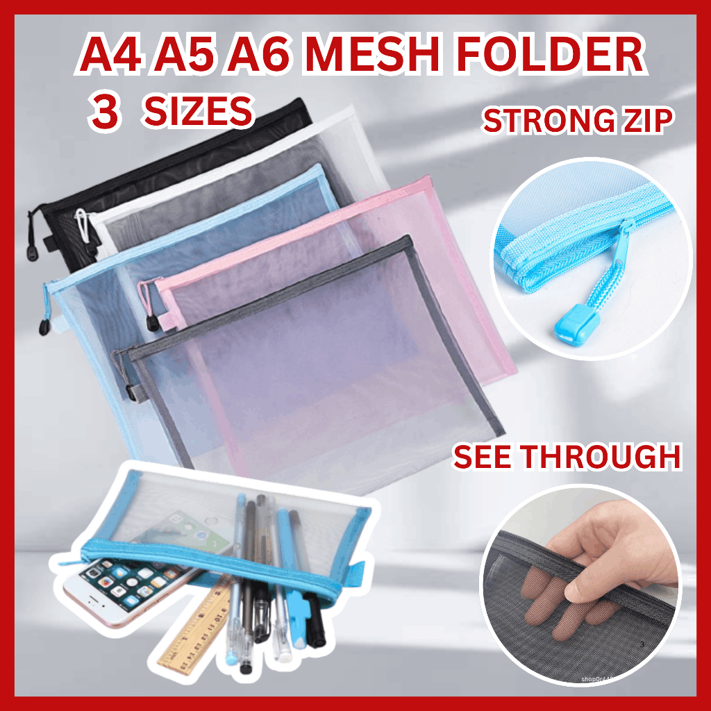A4 A5 A6 large zip folder transparent mesh file for pen pencil case ...