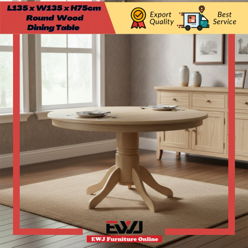 EWJ RT1200 Round Dining Table Full Solid Wood Morden Murah Cantik Tahan ...