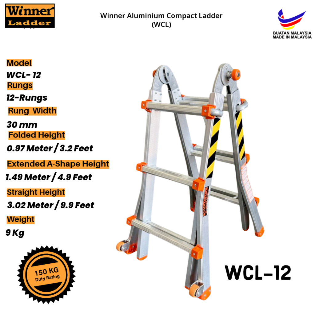 Winner Ladder Aluminium Compact Ladder WCL-12 Multipurpose Ladder 12 ...