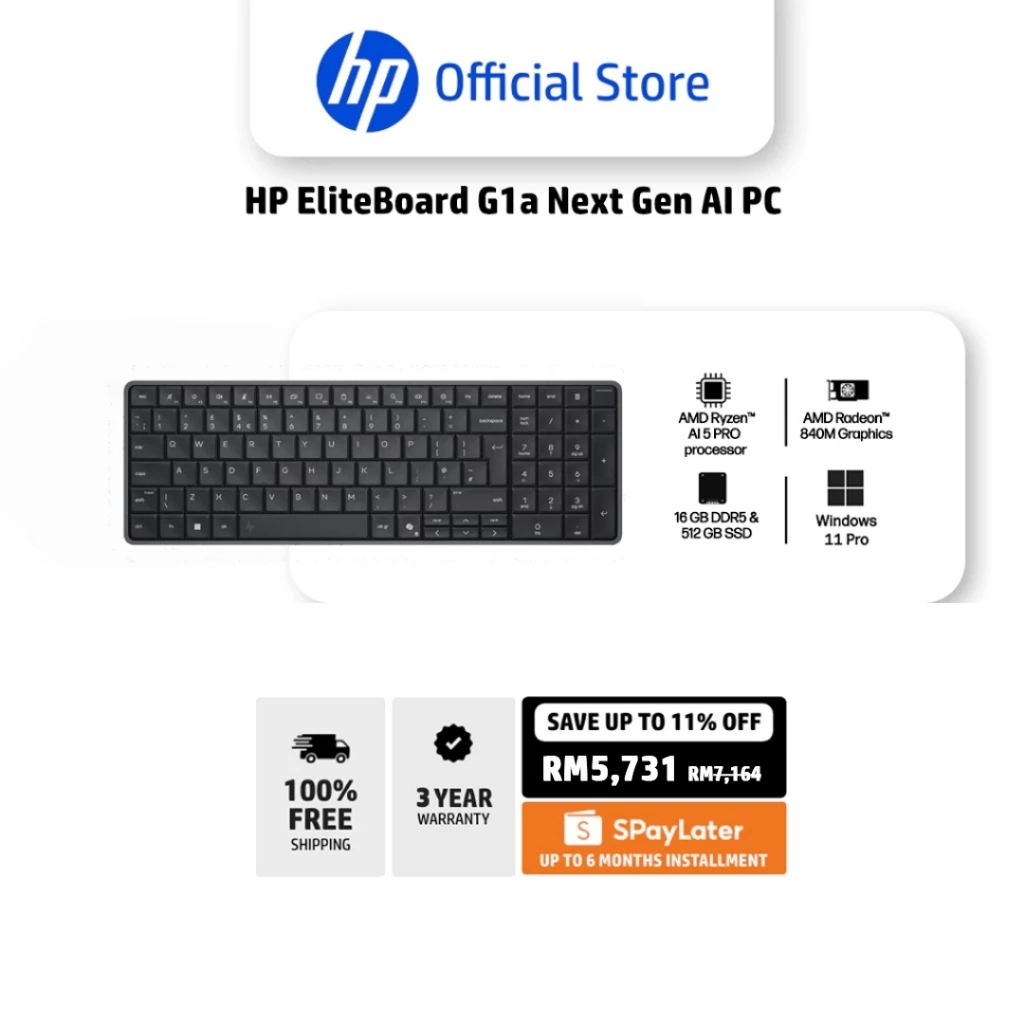 HP EliteBoard G1a Next Gen AI PC | AMD Ryzen AI 5 PRO | AMD Radeon 840M ...