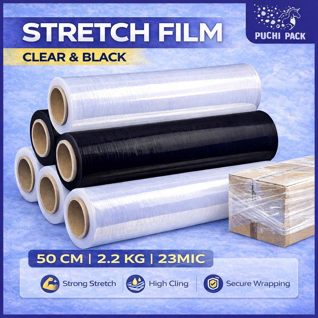 Stretch Film 50cm 2.2kg 23mic Clear / Black Pallet Wrapping Plastic ...