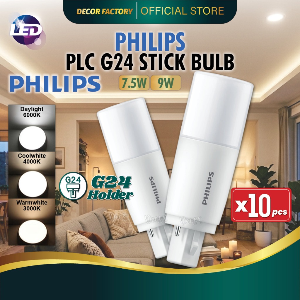 PHILIPS [SET 10pcs] PHILIPS PLC Stick Bulb G24 7.5W 9W PLC LED Bulb ...