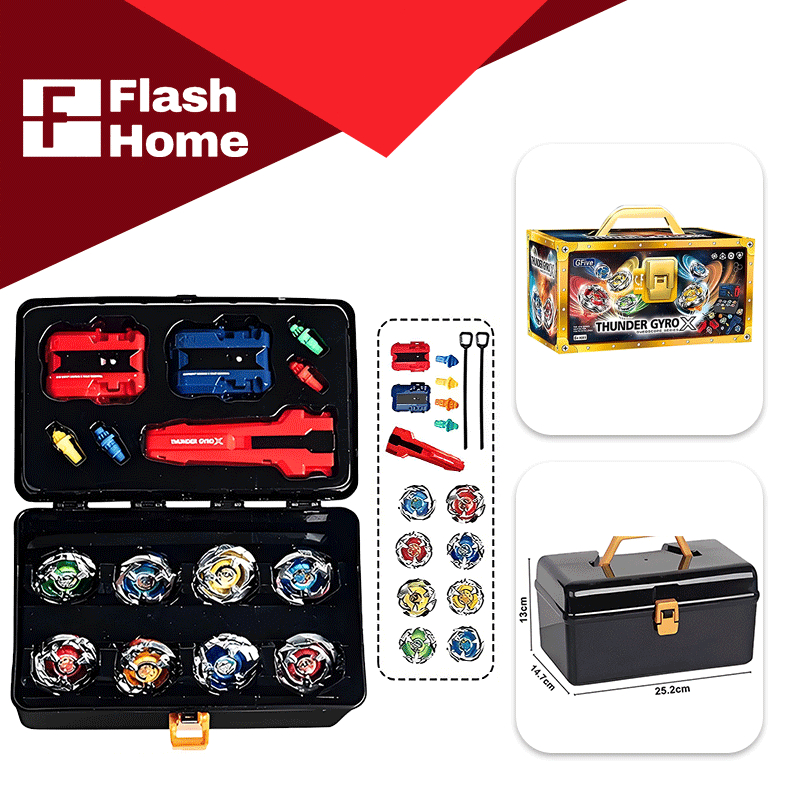 Gasing Burst Set with 8 Spinning Tops+Launchers+Storage Box, Thunder ...