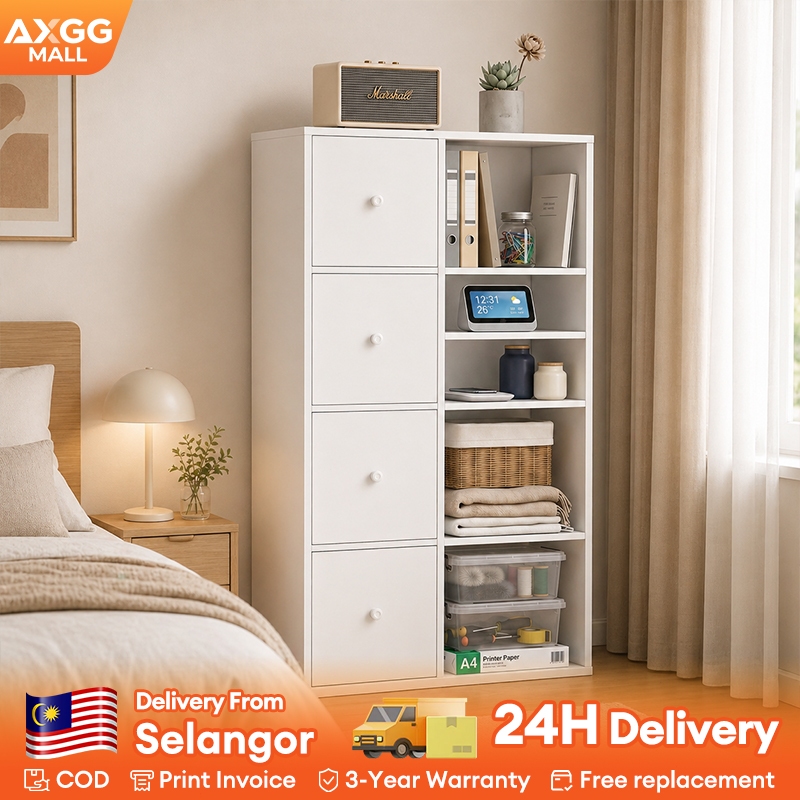 AX - Storage Cabinet Bookcase With Doors Storage Shelf Nightstand ...