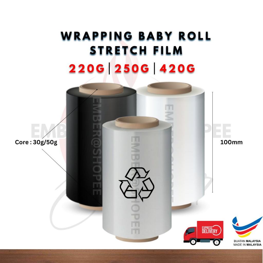 Baby Mini Wrapping Stretch Film Roll Black / Clear (100mm x 220/230/250 ...