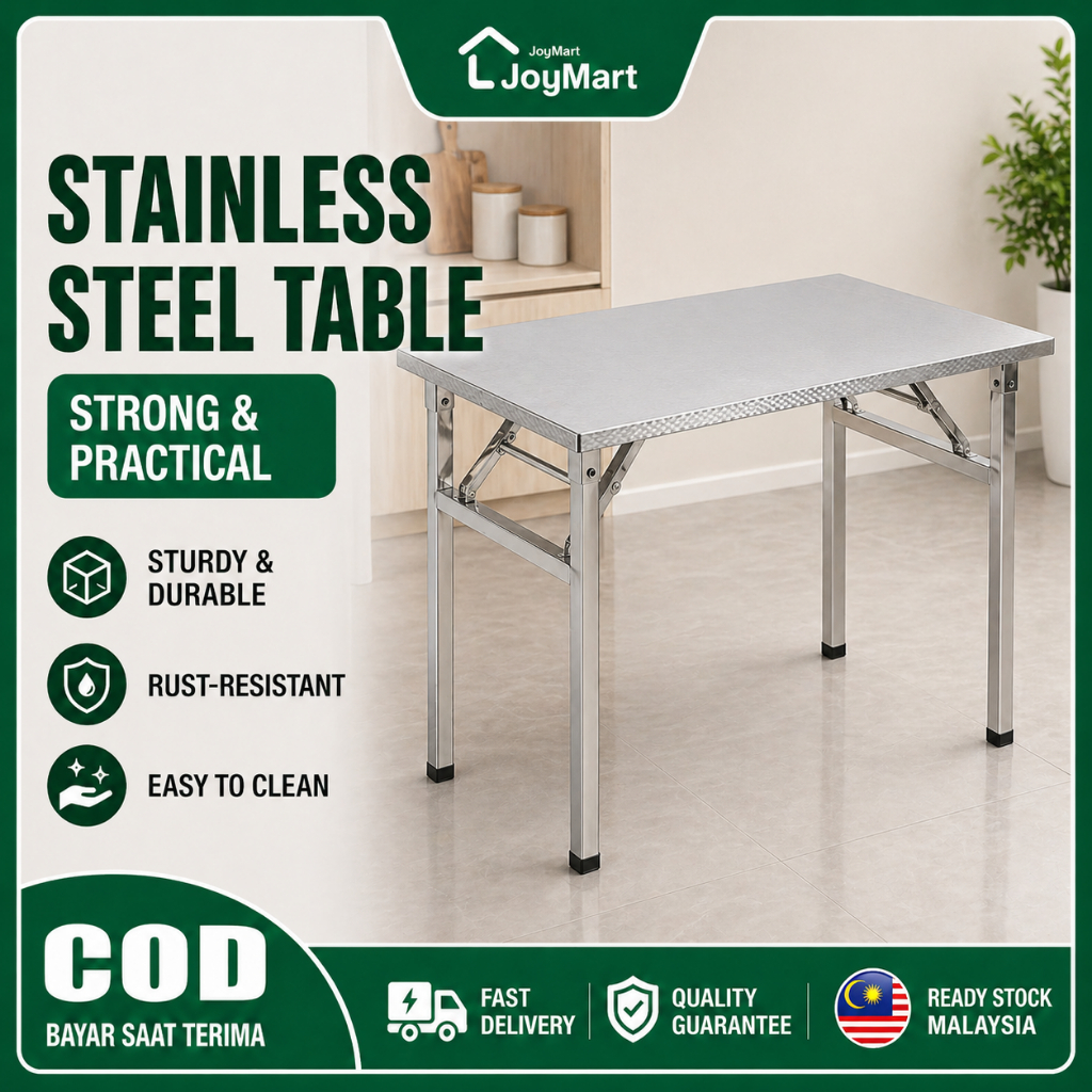 Stainless Steel Table Workbench Meja Lipat Foldable Table Meja Makan ...