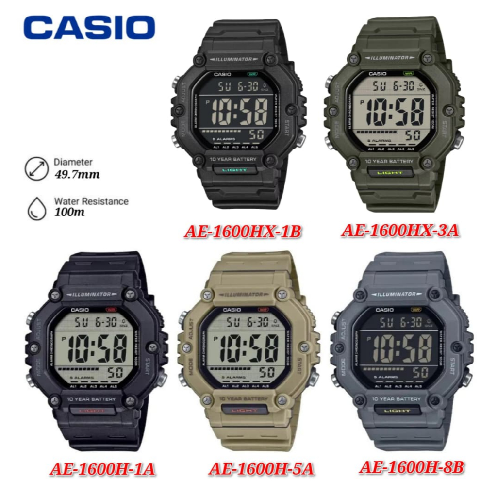 Casio AE-1600H AE-1600HX series with large display and 10-year battery ...