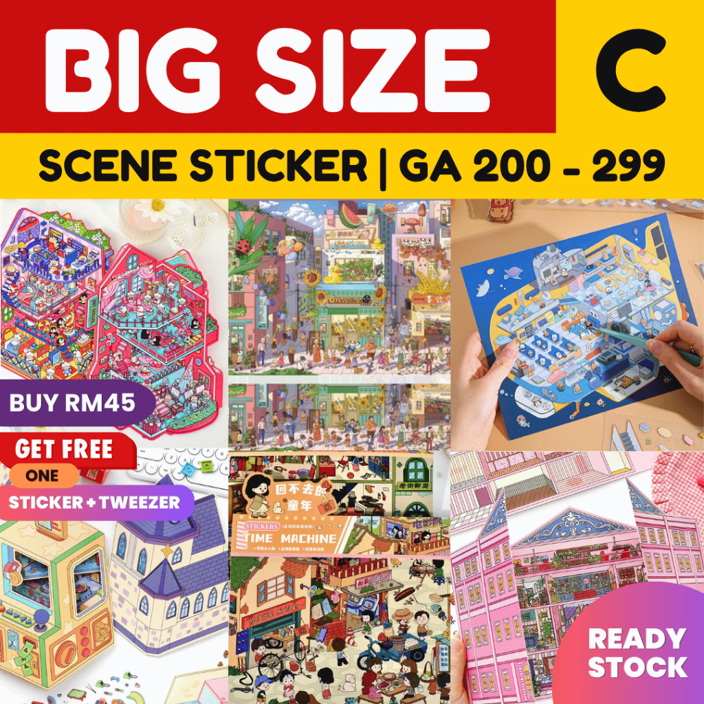 KW 3D Cute Scene Stickers Collection C Big A4 Size for Birthday Gift ...