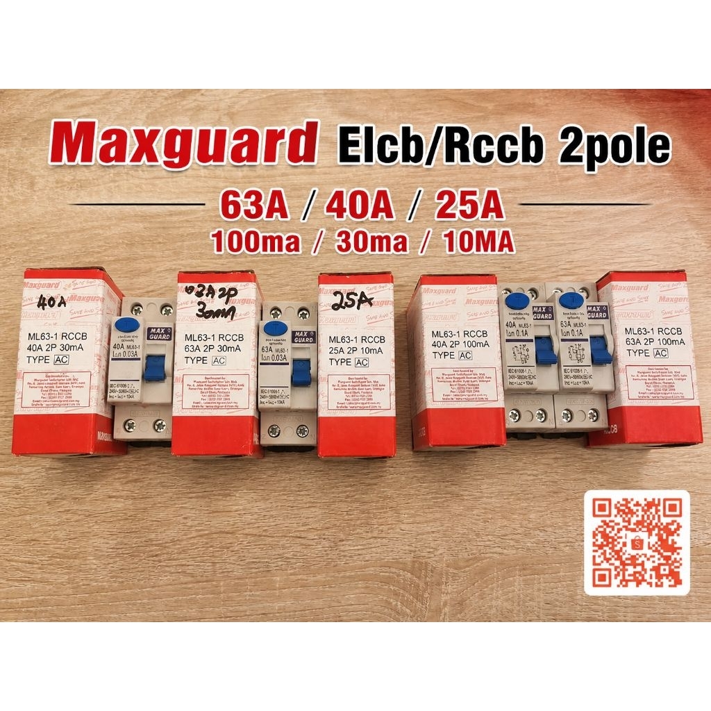 Maxguard 2 Pole 25A/40A/63A 100mA/30mA/10mA RCCB/ELCB Residual Current ...