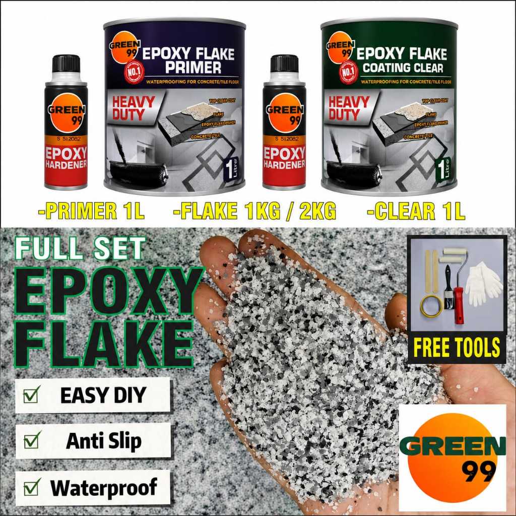 FULL SET Epoxy Flake Coating Toilet Floor Tile Leaking Waterproof (1L ...