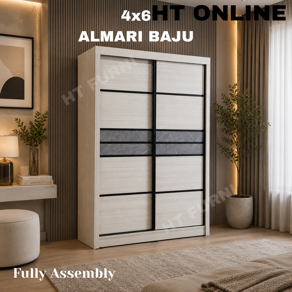 HT ONLINE 4x6Ft Sliding Door Wardrobe / Almari Baju Murah / Storage ...
