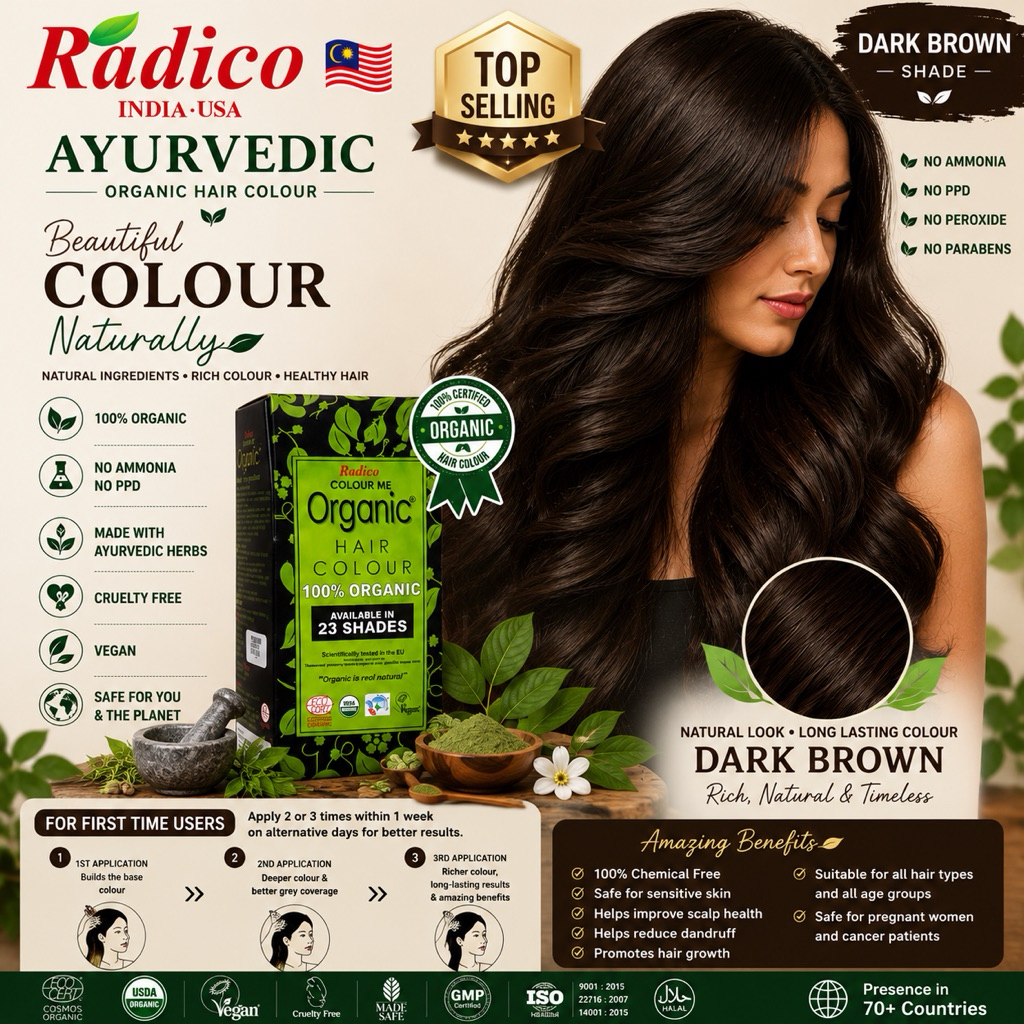 RADICO 100% CERTIFIED ORGANIC HAIR COLOR DARK BROWN | Shopee Malaysia