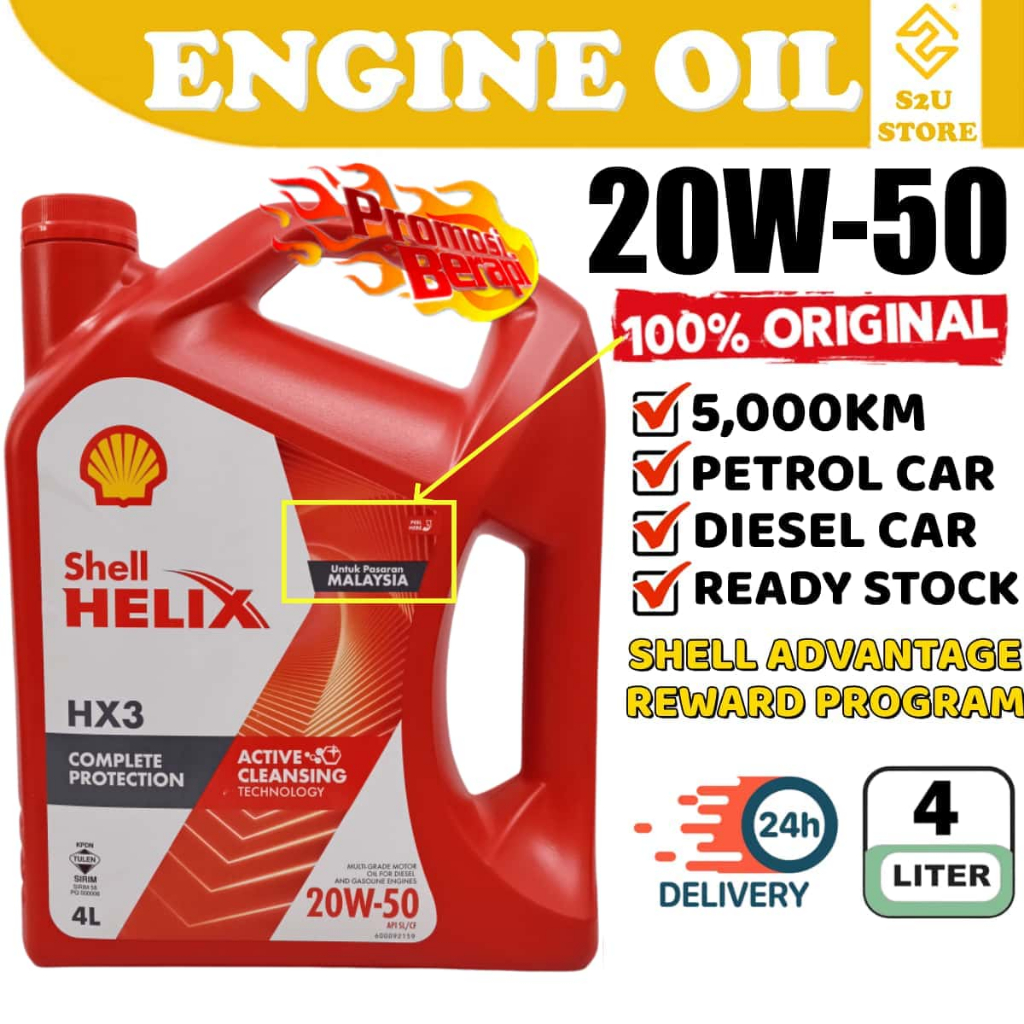 S2U Original Shell Helix HX3 Engine Oil 20W50 4Liter Minyak Hitam ...