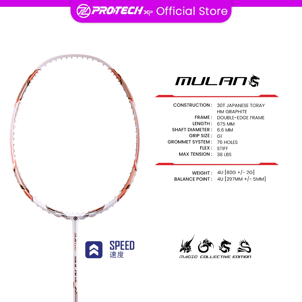 PROTECH MAGIC MULAN (4UG1)(MAX 38LBS)(Advance Level) Badminton Racket ...