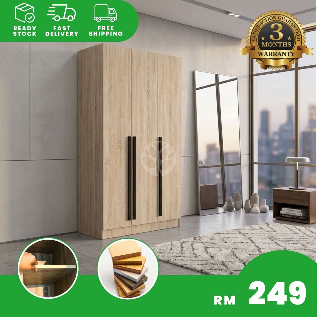 SMASIS ELVIS 3 Doors Wardrobe with Shelf / Kabinet Baju / Almari ...
