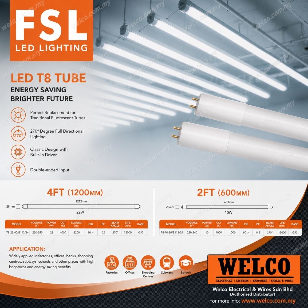 FSL T8 LED GLASS TUBE 9W 2feet & 18W/22W 4feet [10pcs/15pcs/25pcs] 100% ...