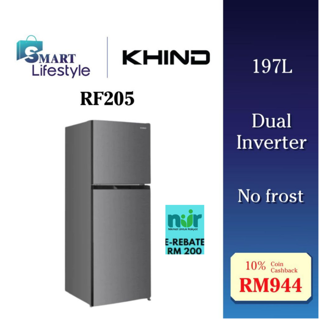 《SEDA》KHIND 2-DOOR DUAL INVERTER REFRIGERATOR RF205 (197L) / RF275 ...