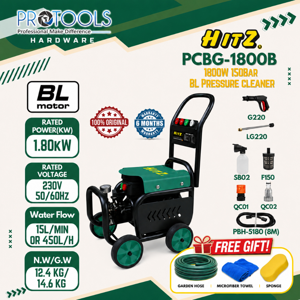 HITZ PCBG-1800B 1800W 150Bar High Pressure Cleaner BL Motor Car Wash ...