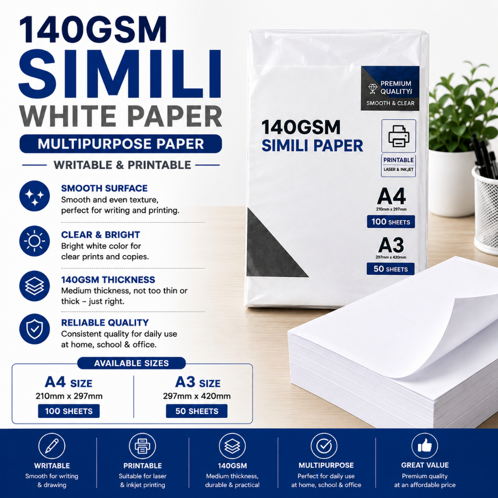 140GSM SIMILI PAPER (WOODFREE) A4 A3 | White Multipurpose Paper |THICK ...