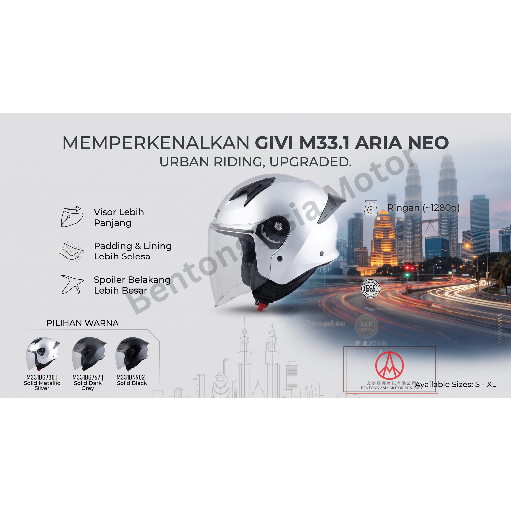 [100% GIVI] GIVI M33.1 ARIA NEO OPEN FACE HELMET ARIA GRAPHIC DESIGN ...