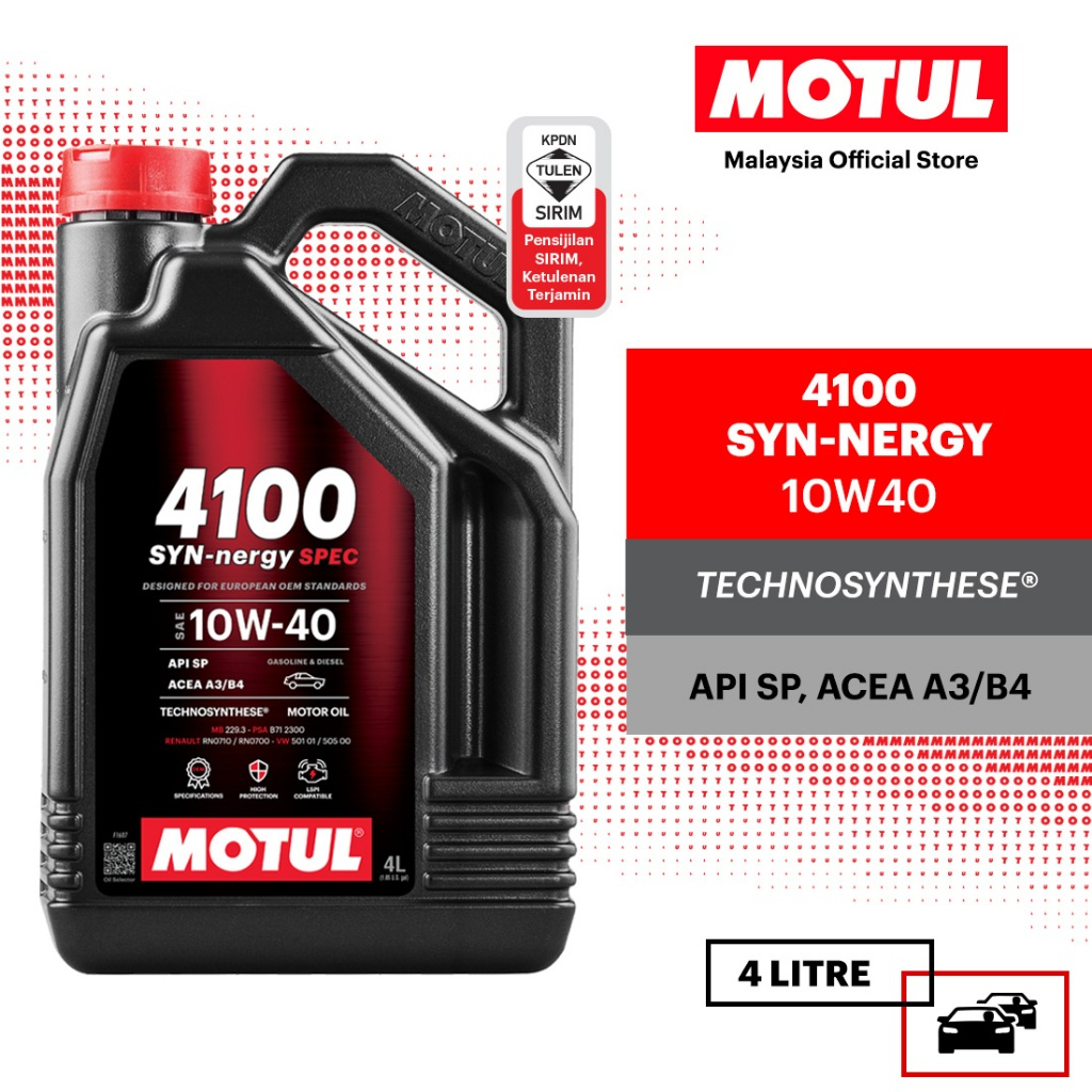 MOTUL 4100 SYN-NERGY SPEC 10W40 4L Minyak Enjin Petrol Diesel