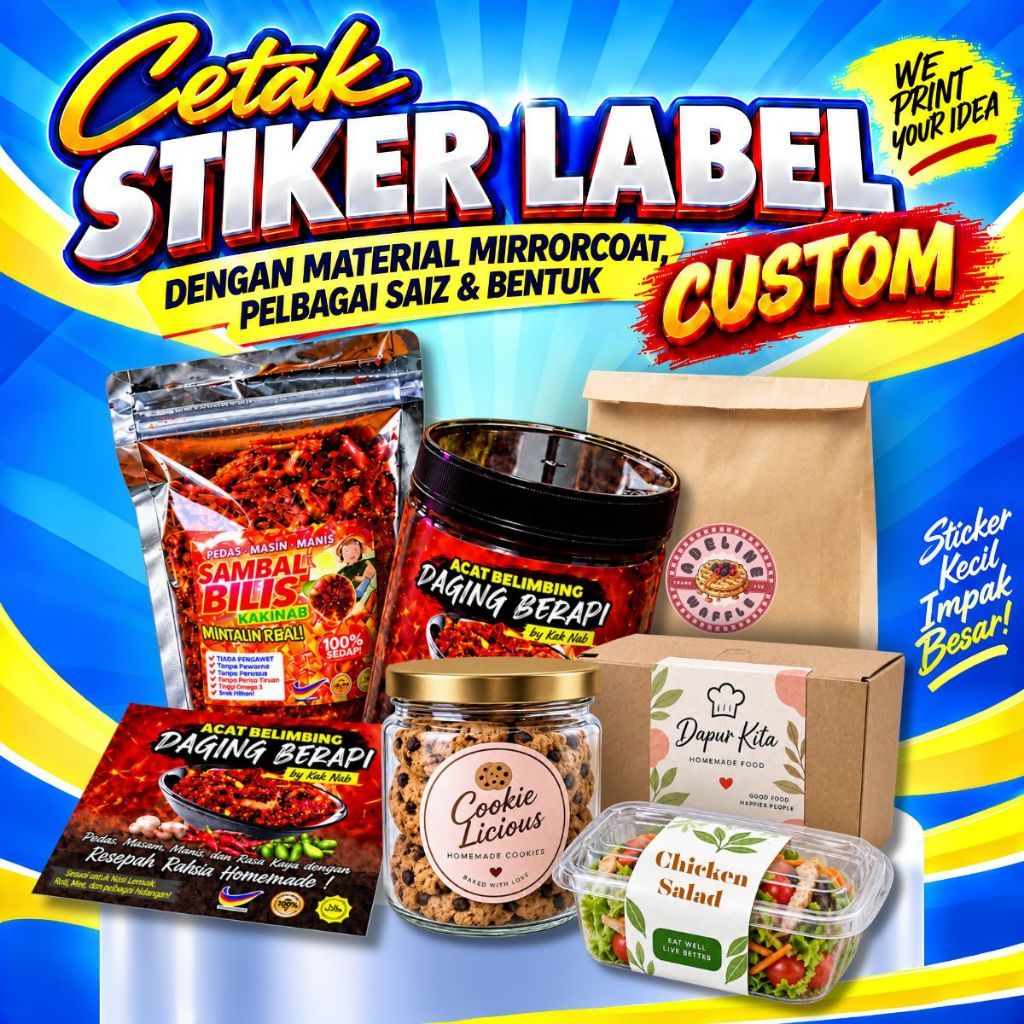 STICKER LABEL PRODUK - BOLEH CUSTOM DESIGN / DESIGN SENDIRI - 3cm / 4cm ...