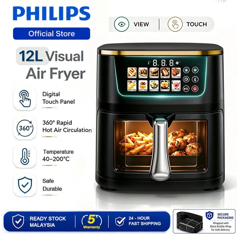 PHILIPS 12L Visual Air Fryer with Digital Touch Panel 360° Rapid Hot ...