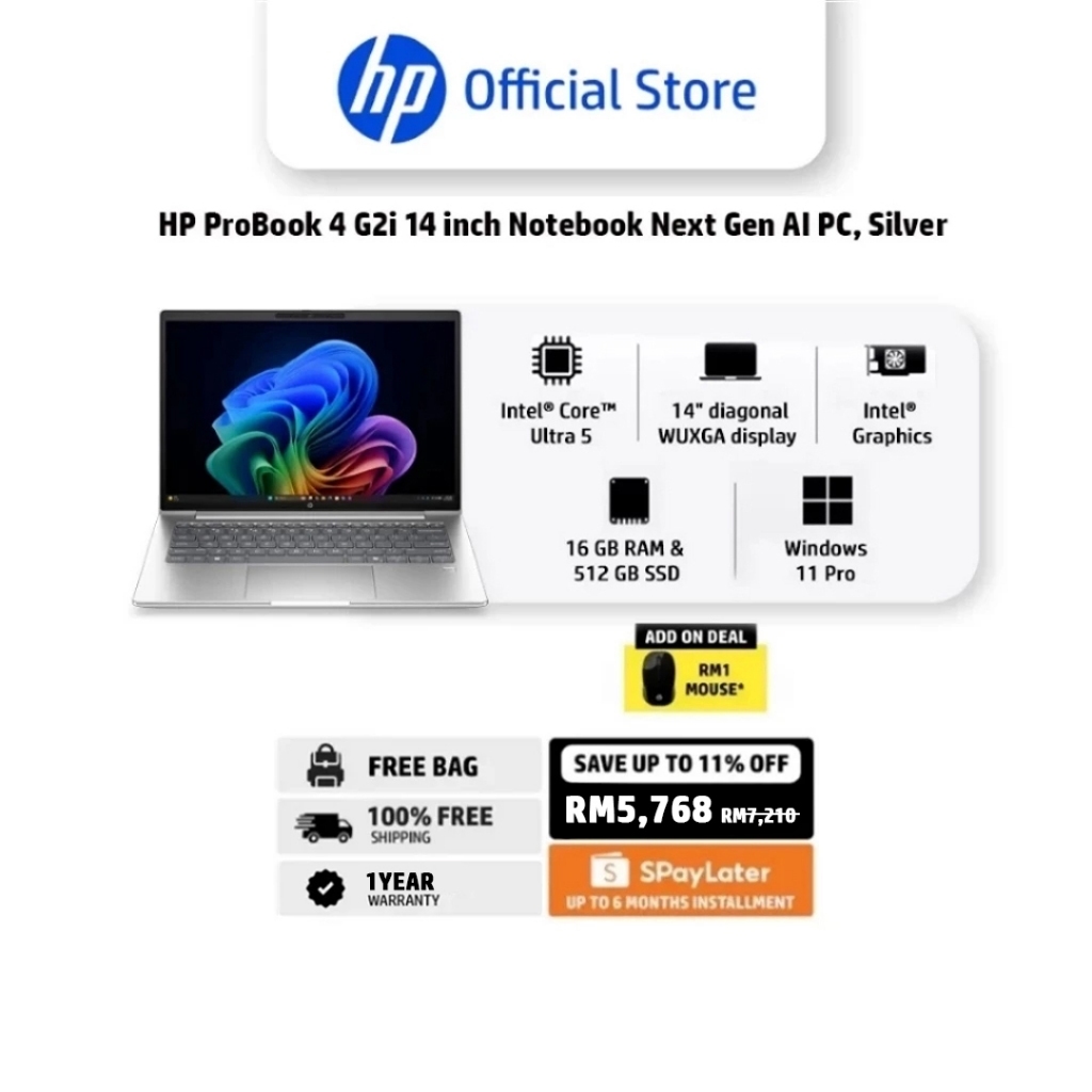 HP ProBook 4 G2i 14 inch Notebook Next Gen AI PC, Silver | Intel Core ...