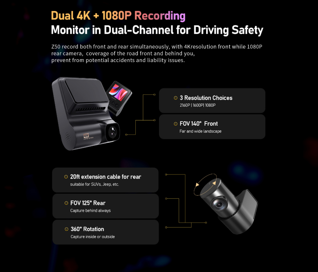 Vantrue S1 Pro 2.7K Frontal Y Trasera 5G WiFi Dual Dash Cam, STARVIS 2 HDR Visiu00f3n Nocturna, 1440P 60FPS Cu00e1mara Oculta Para Tablero Para Automu00f3viles, &#8211