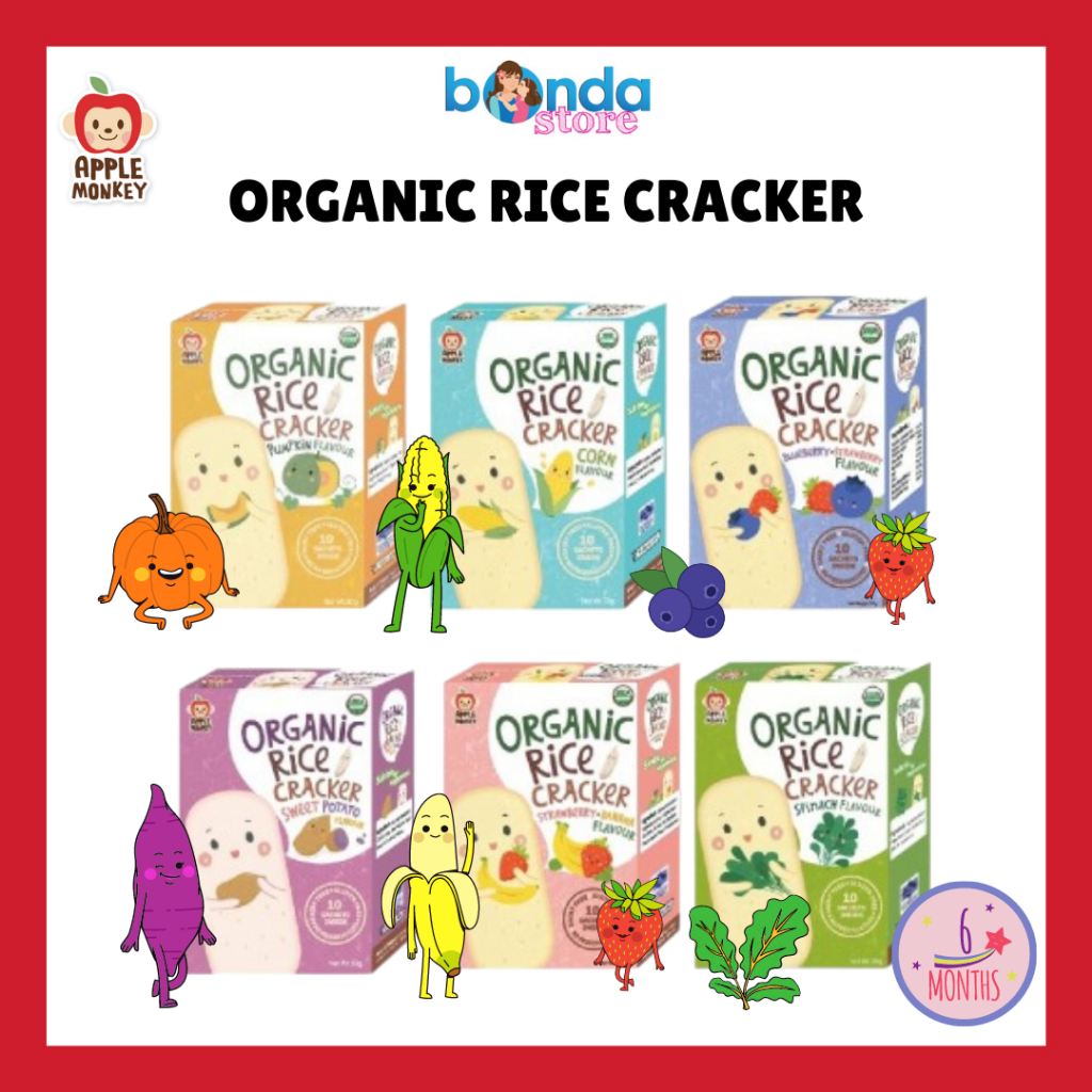 APPLE MONKEY Organic Rice Cracker Strawberry Banana 6M Baby Food ...