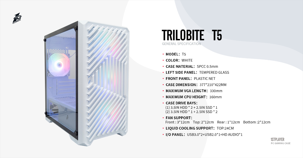1st Player Trilobite T5 White | Micro ATX Side Tempered Glass M-ATX ...