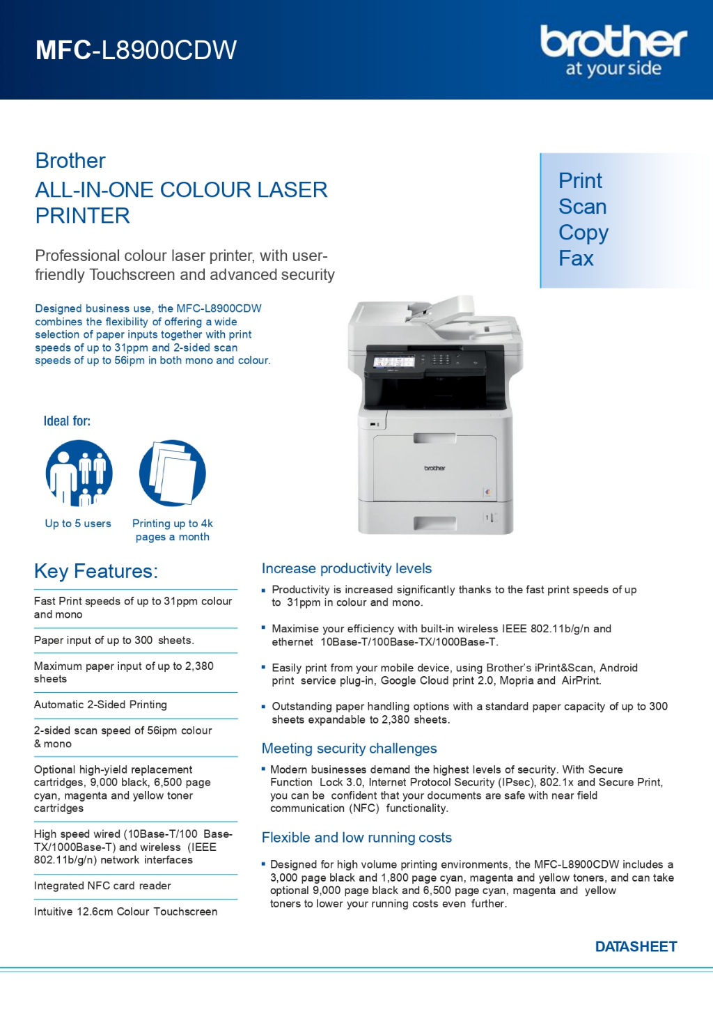 Brother Business Colour Laserjet Printer MFC-L8690CDW Up To 31ppm A4 All in  One Wireless, Auto 2-sided Print & Scan