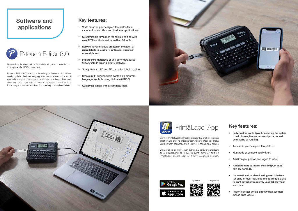 Brother PT-D460BT Handheld P-Touch Labelling Machine Bluetooth USB PC ...