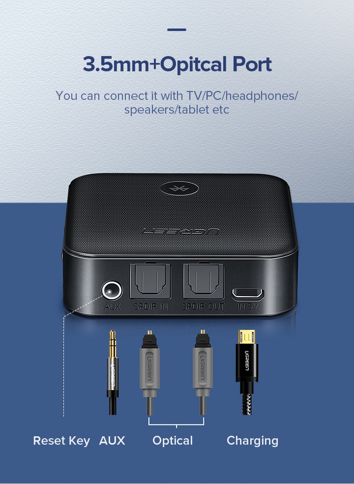 UGREEN Bluetooth 5.0 Transmitter Receiver APTX 2 in 1 Wireless Audio Adapter with Digital Optical TOSLINK and 3.5mm Shopee Malaysia