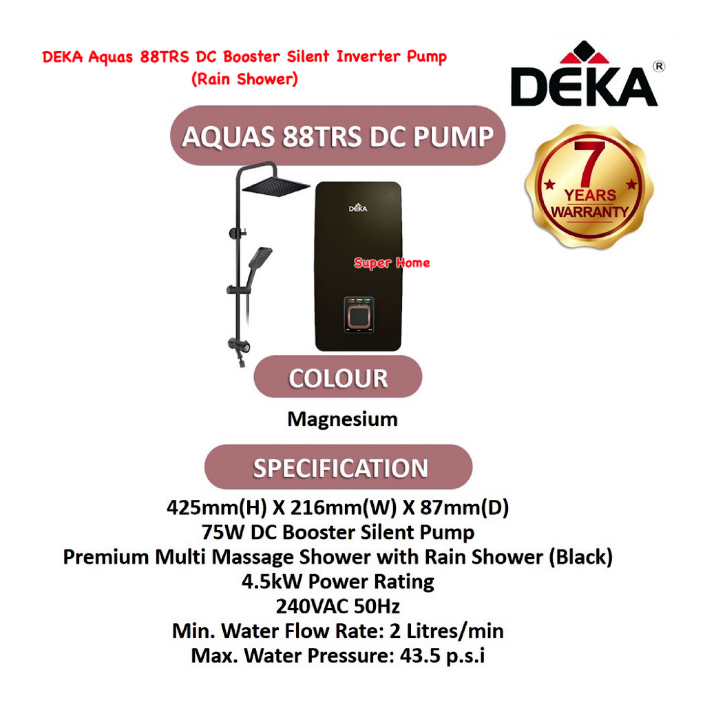 Deka Water Heater AQUAS 88TRS with Rain Shower Turbo DC Inverter ...