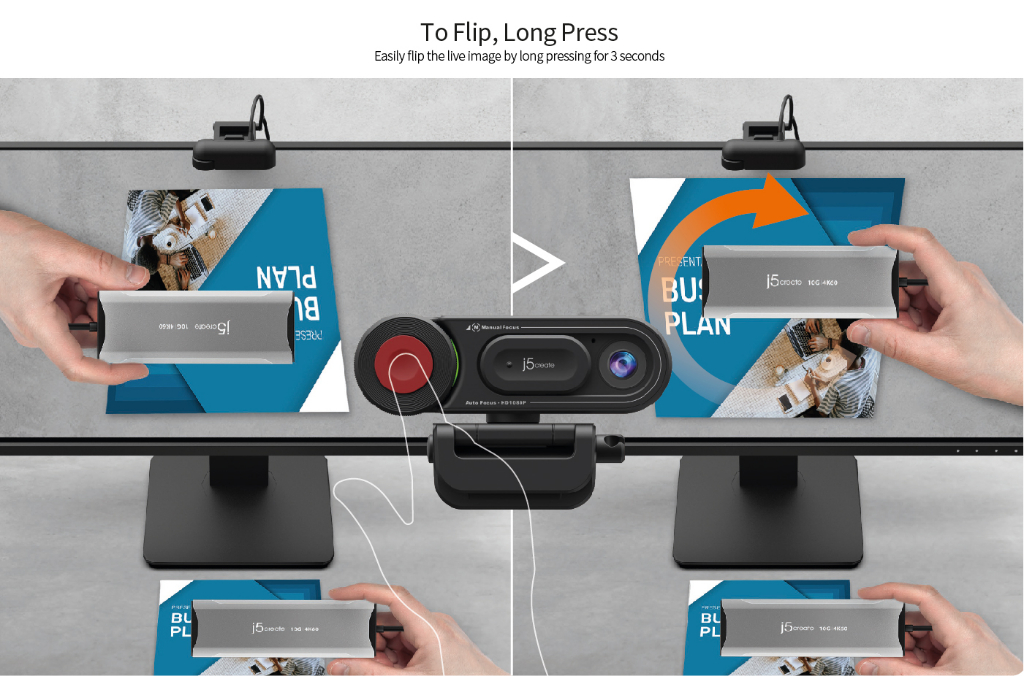 j5create JVU250 2-in-1 HD Webcam with Auto/Manual Focus Switch, with ...